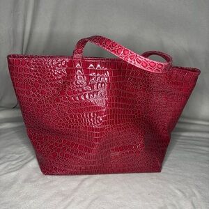 XL Stylish Red Croc-Embossed Bath and Body works Tote Bag